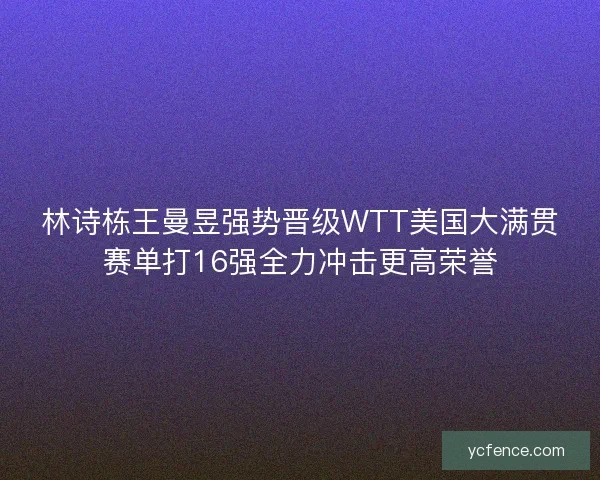 林诗栋王曼昱强势晋级WTT美国大满贯赛单打16强全力冲击更高荣誉