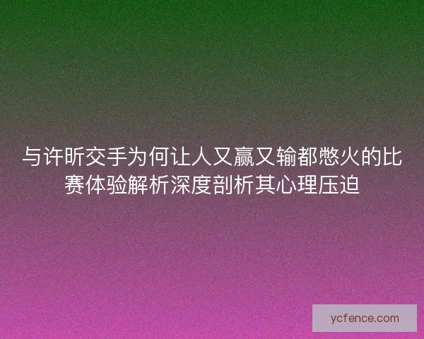 与许昕交手为何让人又赢又输都憋火的比赛体验解析深度剖析其心理压迫